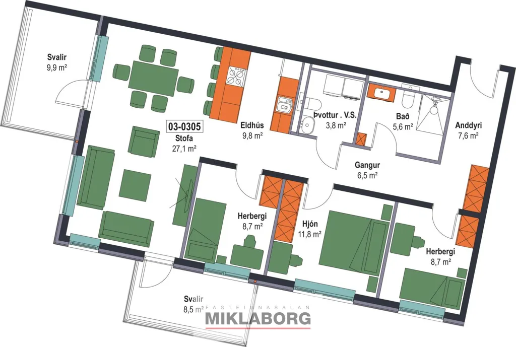 Planimetria - Modern Apartment with Balcony in Hafnarfjörður