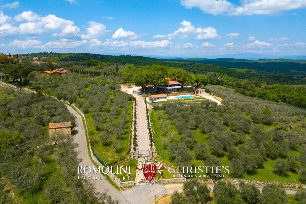 Aerial - Villa with Pool and Olive Grove in Sinalunga, Tuscany