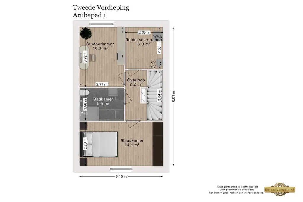 Floor Plan - Corner Apartment with Extra Mezzanine in Leiden
