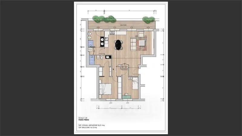 Plan - Studio Flat with Balcony in Modena