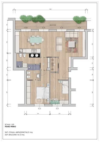 Plan - Studio Flat with Balcony in Modena