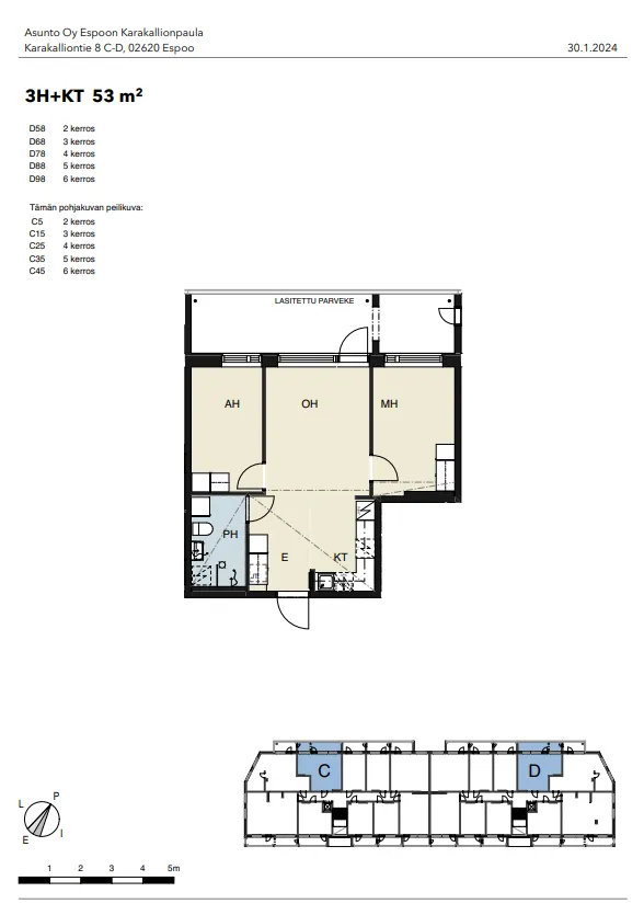 Plan - Two-Bedroom Apartment with Balcony in Karakallio, Espoo