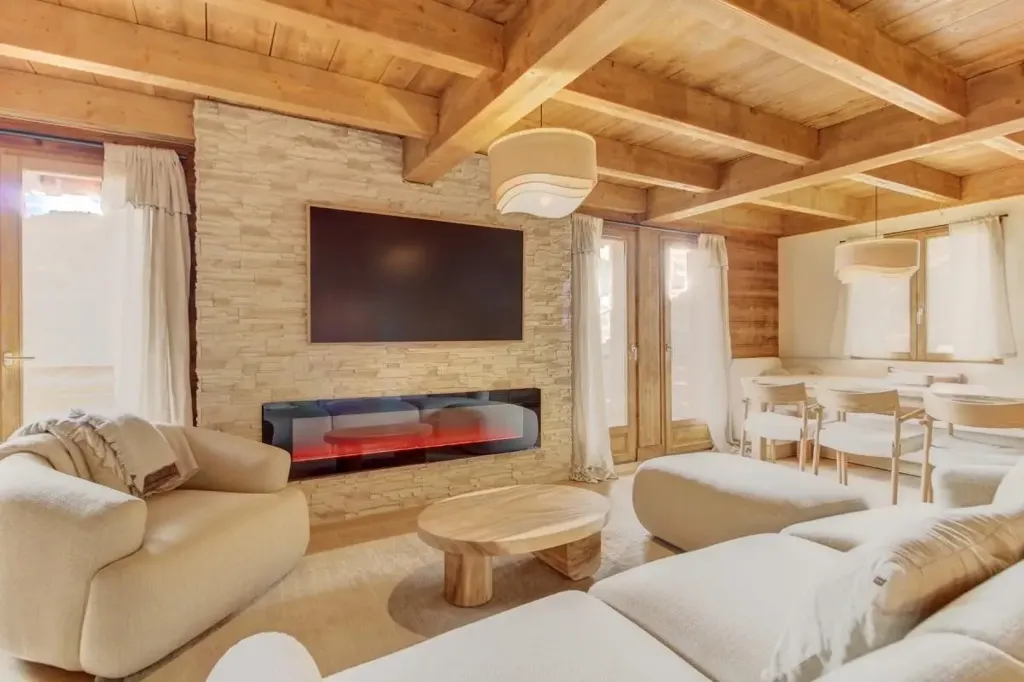 Séjour - Chalet Rénové avec Vue Pistes à Isola 2000