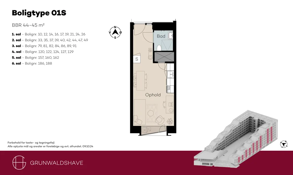 Floor Plan - 1-Bedroom Apartment with Private Bathroom in Østerbro
