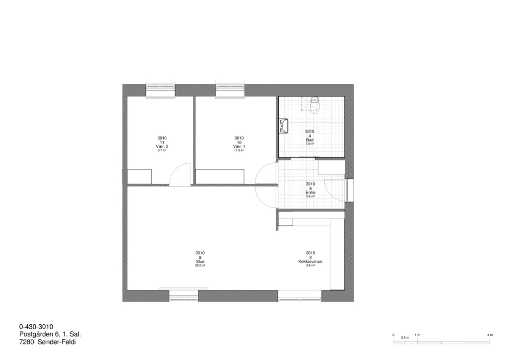 Plan - 3-Room Flat with Central Garden in Sønder Felding