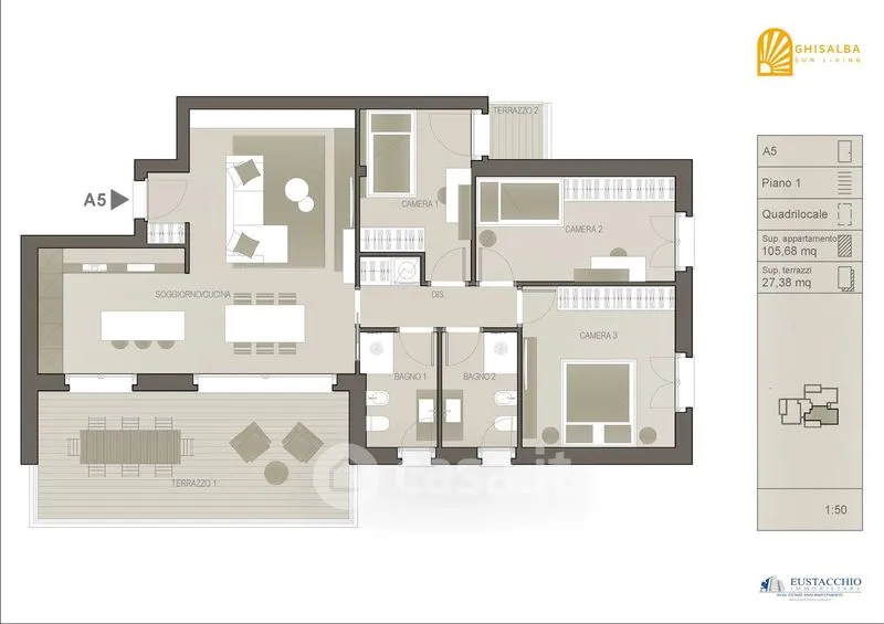 Plaan - Modern Apartment with Terrace in Ghisalba