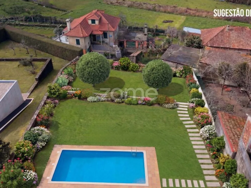 Aerial - Contemporary Stone House with Pool in Caminha