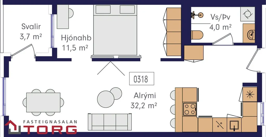 2-toaline korter asukohas Reykjavík