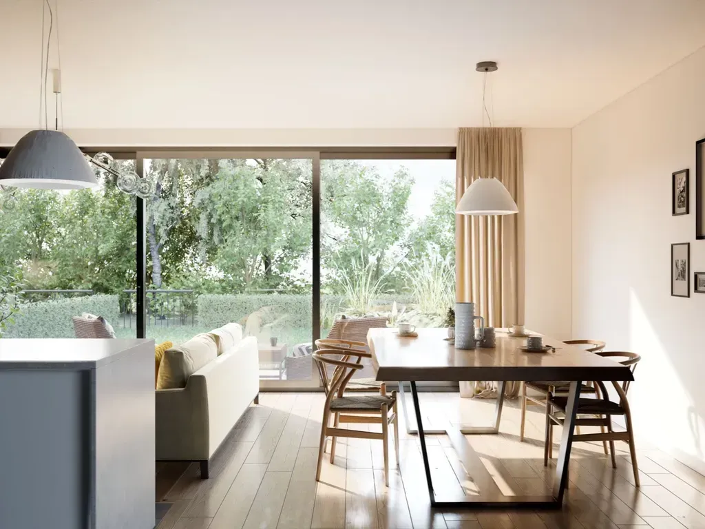 Salle à manger - Maison semi-détachée économe en énergie à Damme
