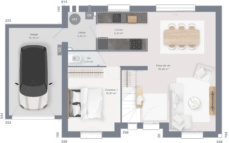 Plan - Maison 6 Pièces Neuve avec Jardin à Bertry