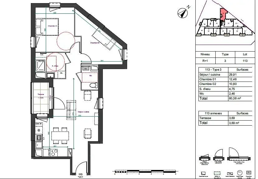 Appartement 3 pièces à Tours