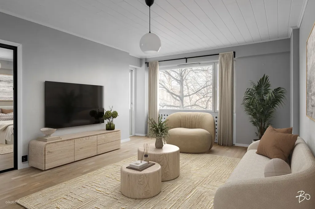 Living Room - Renovated Apartment with Balcony in Turku