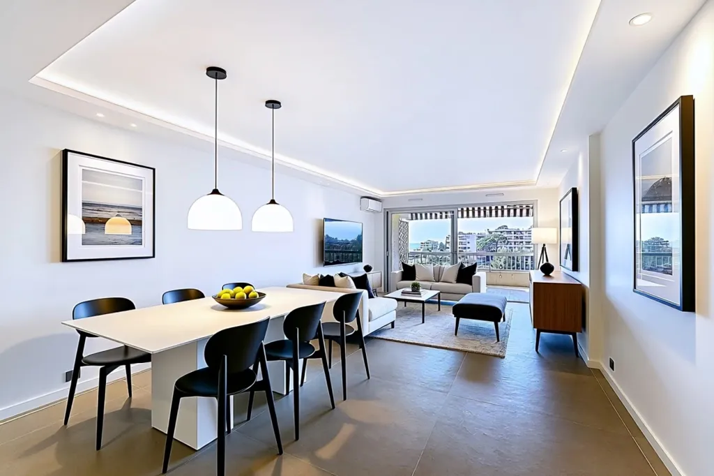Söögituba - Renovated 4-Piece Apartment with Sea View in Nice