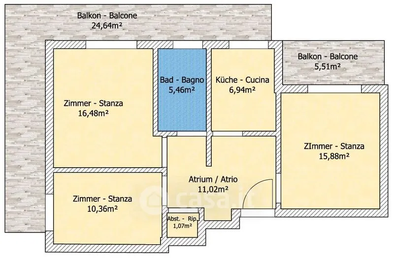 Planimetria - Three-Bedroom Apartment with Balcony in Merano