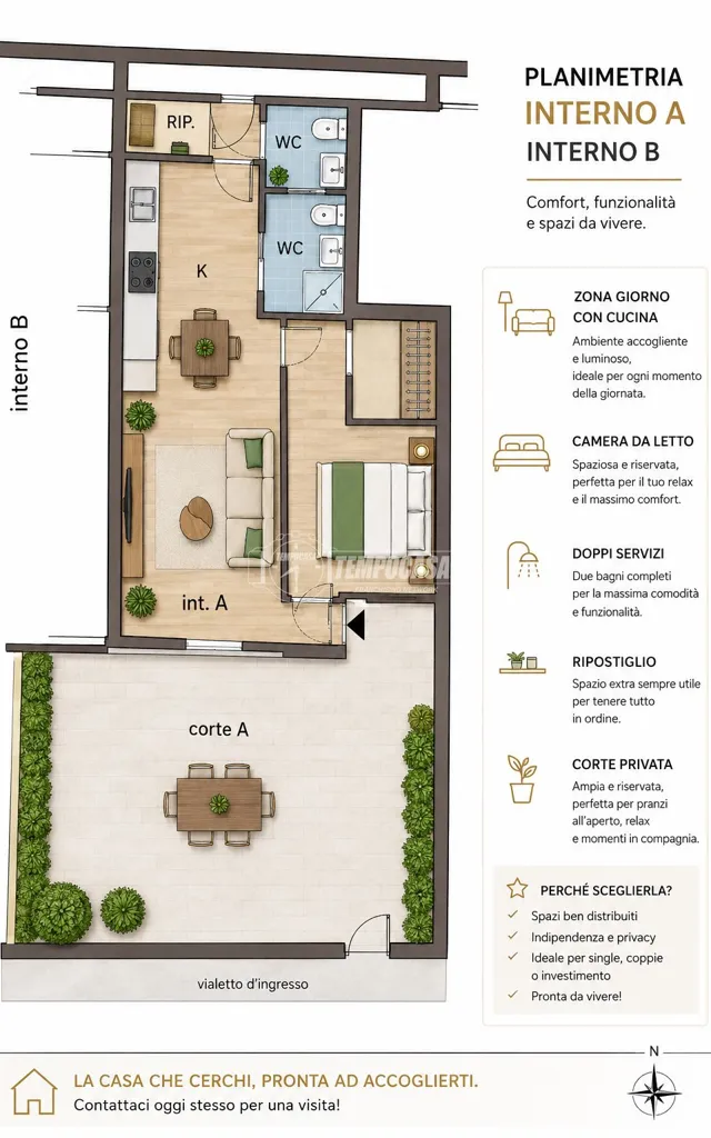 Plan - Rustic 2-Bedroom Flat with Private Garden in Rome