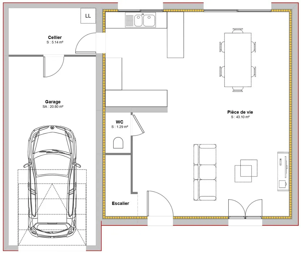 Plan - Maison Neuve 4 Pièces avec Jardin à Anse