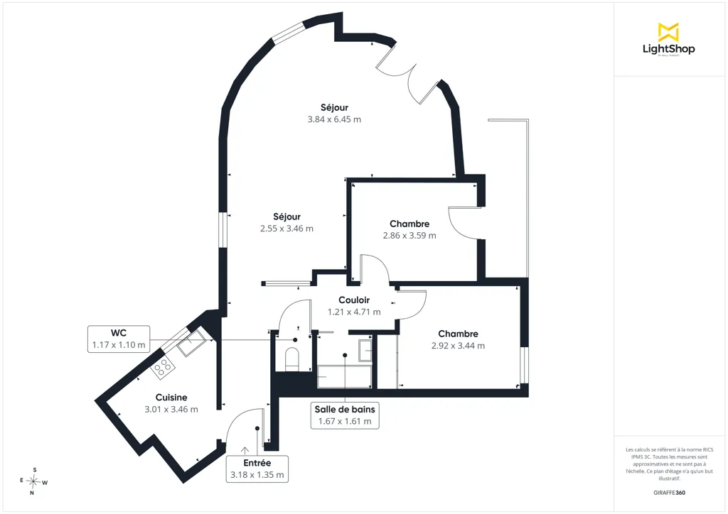 Floor Plan - T3 Apartment with Balcony in Rezé