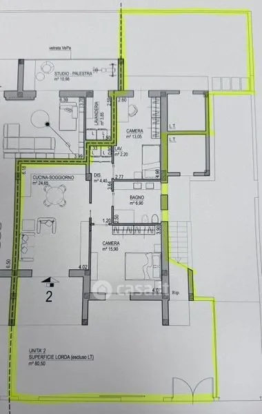 Plan - Ground Floor Trilocale with Private Garden in Cecina