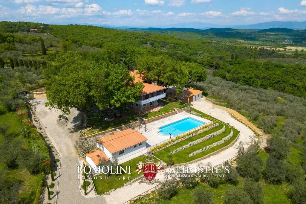 Aerial - Villa with Pool and Olive Grove in Sinalunga, Tuscany