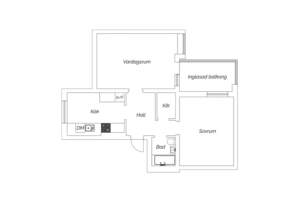 Plan - Bright Two-Bedroom with Balcony in Kalmar
