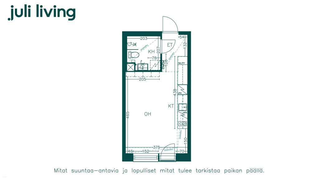 Planimetria - Modern Studio with Balcony in Lamminpää, Tampere