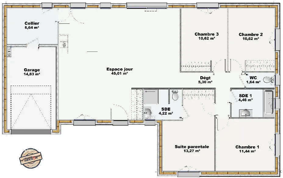 Plaan - New Timber Frame House with Garden in Boismont