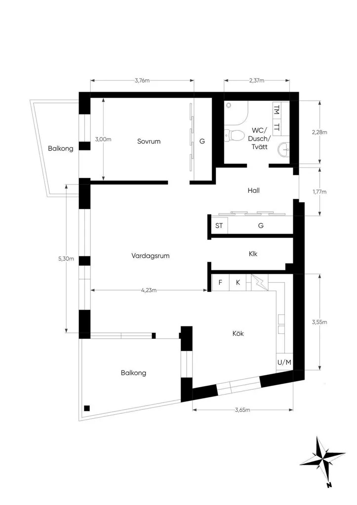 Plaan - Modern Flat with Two Balconies in Södra Strandvägen