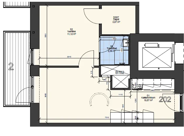 Floor Plan - Modern Flat with Balcony in Ørestad