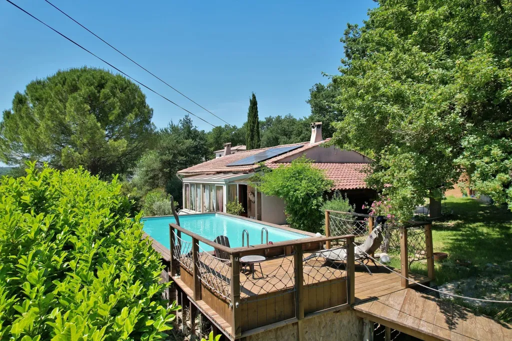 Vue aérienne - Villa de Plain-pied avec Piscine à Uzès