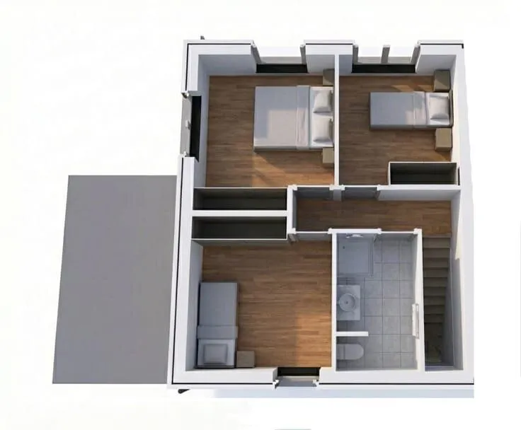 Plaan - New 3-Fronted House with Solar Panels in Neufmaison