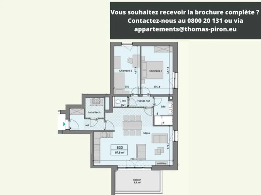 Plan - Appartement 2 Chambres avec Balcon à Ciney