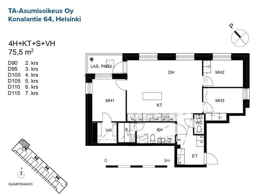 Plan - Corner Apartment with Balcony in Helsinki