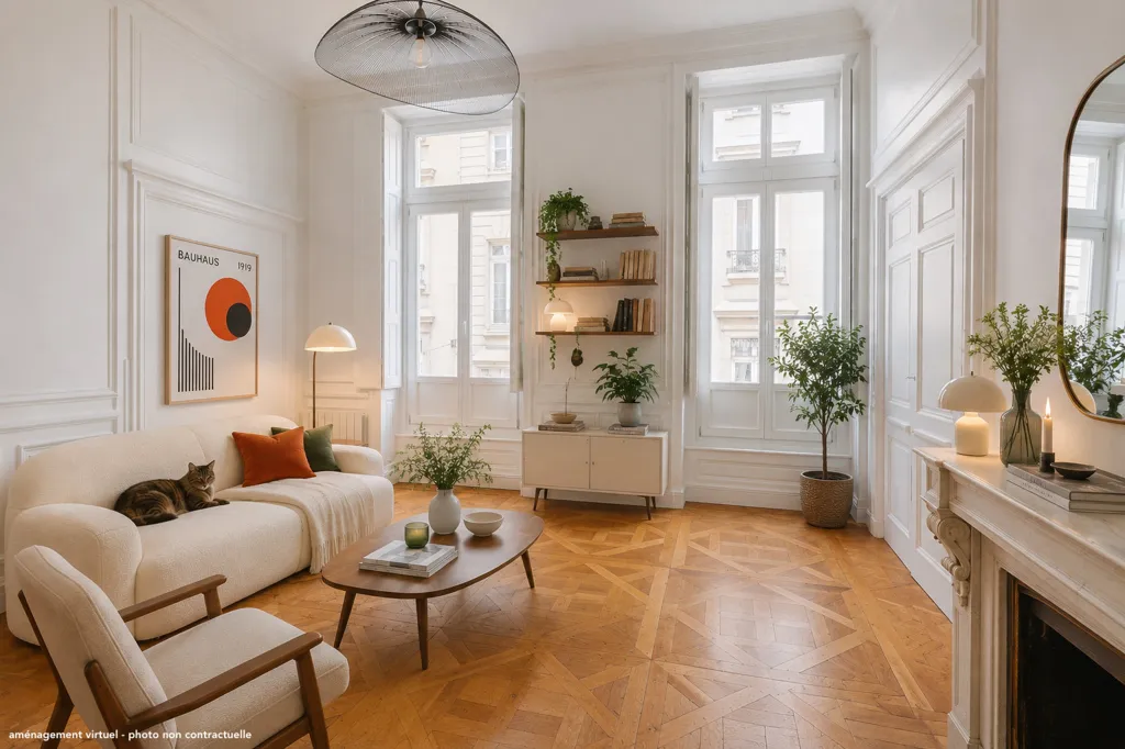 Séjour - Appartement Rénové dans Immeuble Ancien à Lyon 2ème