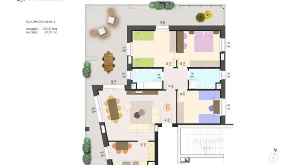 Plan - Quadrilocale with Balcony and Terrace in Milan
