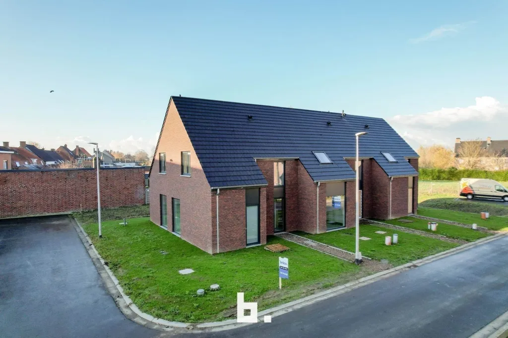 Aerial - Modern House with Solar Panels in Hooglede