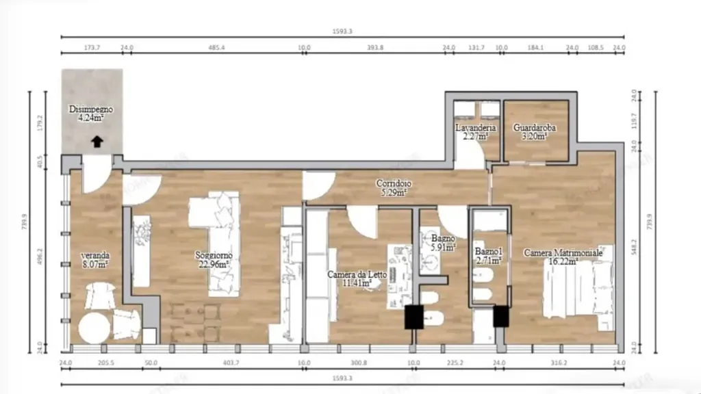 Plan - Rustic-Style Apartment with Veranda in Florence