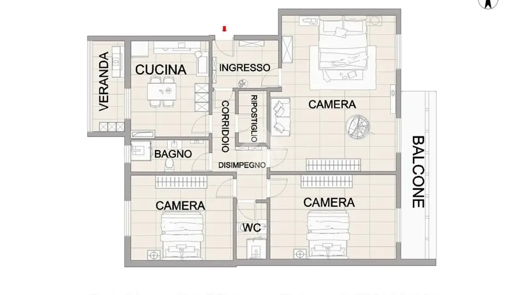 Plan - 4-Bedroom Apartment with Balcony in Palermo
