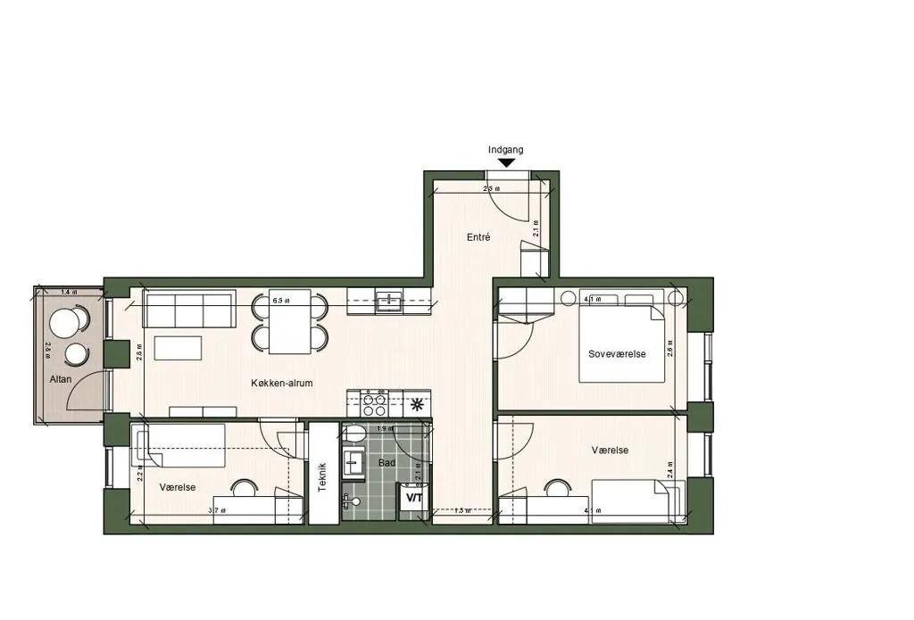 Appartement 4 pièces à København