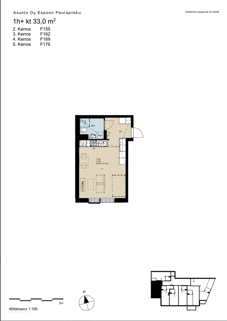 Plaan - Studio with French Balcony in Espoo