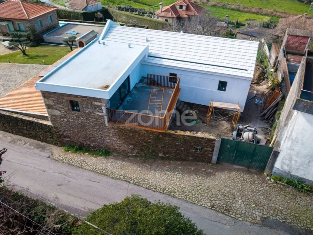 Aerial - Contemporary Stone House with Pool in Caminha
