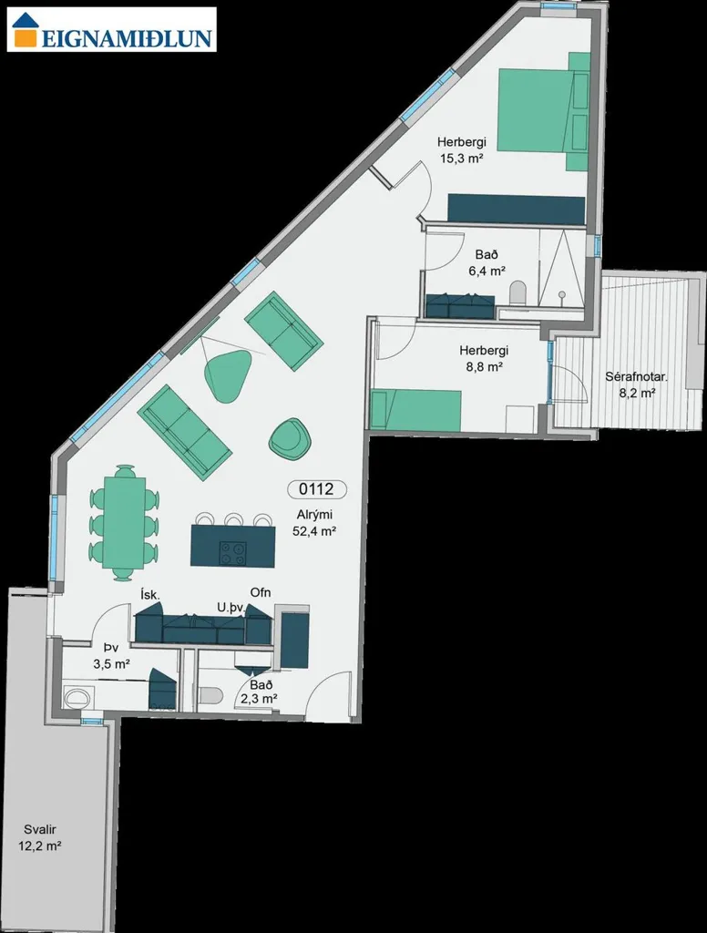 Floor Plan - Elevator Apartment with Balcony in Vetrarmýri