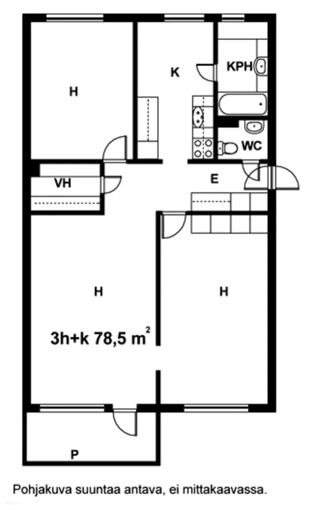 Plan - Three-Room Flat with Balcony in Kauklahti