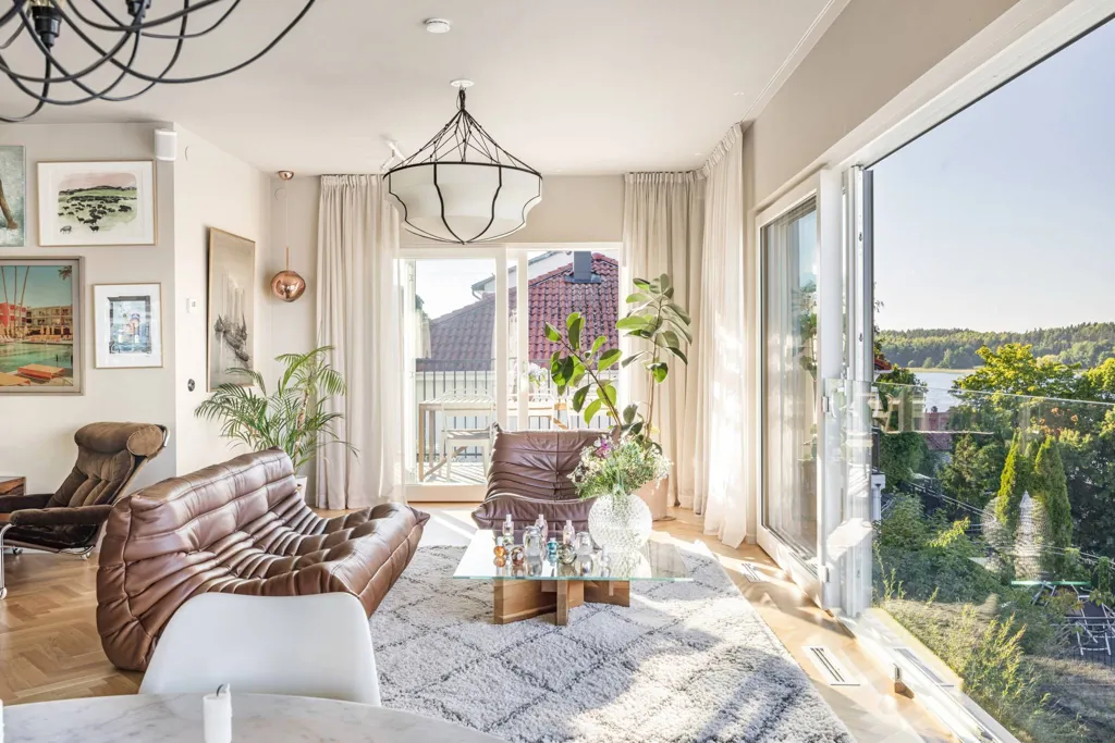Living Room - Modern Apartment with Mälaren View in Mälarhöjden