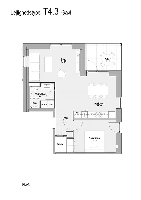Plan - Modern 2-Bed Flat with Balcony in Årslev