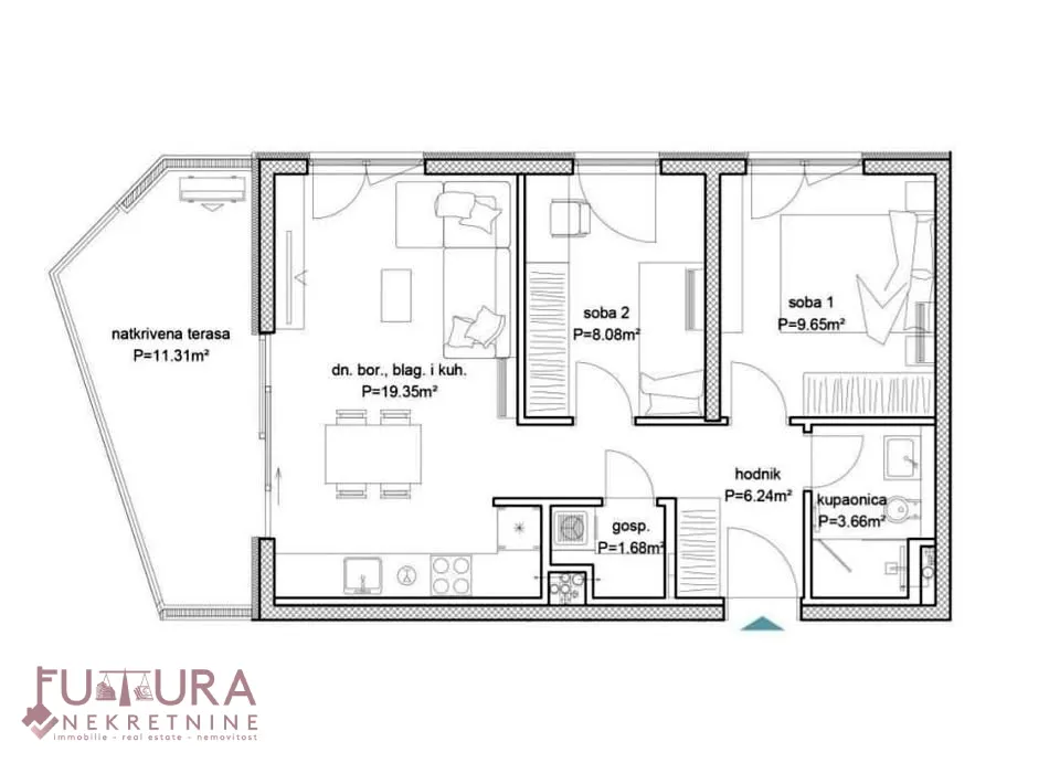 Planimetria - Two-Bedroom Flat with Terrace in Zadar