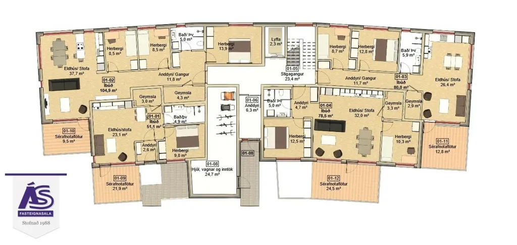 Plan - New 4-Storey Apartment with Elevator in Hafnarfjörður