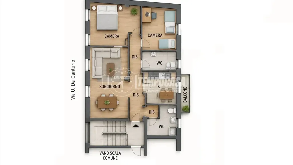 Plan - Rear-Facing Apartment with Balcony in Cantù