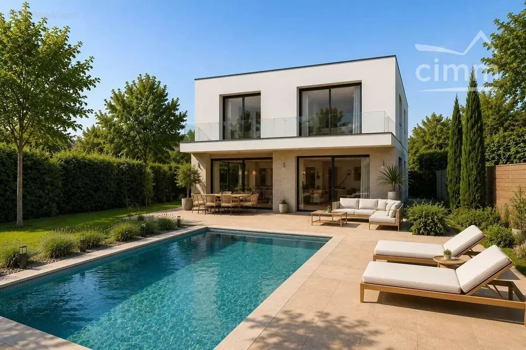 Piscina - Contemporary Villa Plot with Pool near Lyon