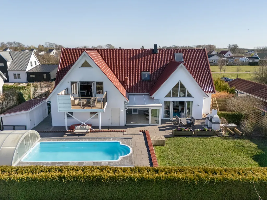 Aerial - Stonework Villa with Pool in Skegrie