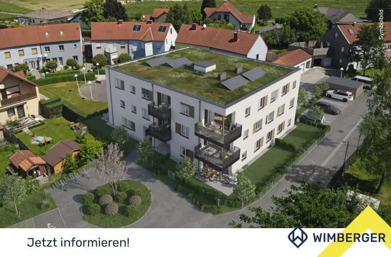 Luftaufnahme - Eigentumswohnung mit Garten in ruhiger Siedlung